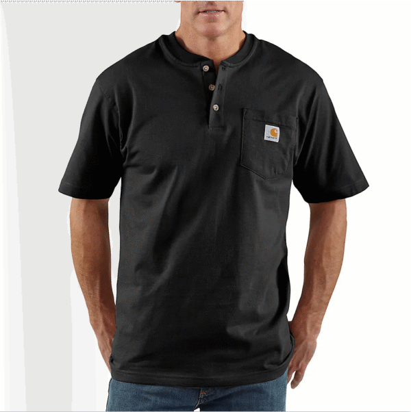 Loose Fit Heavyweight Short-Sleeve Pocket Henley T-Shirt