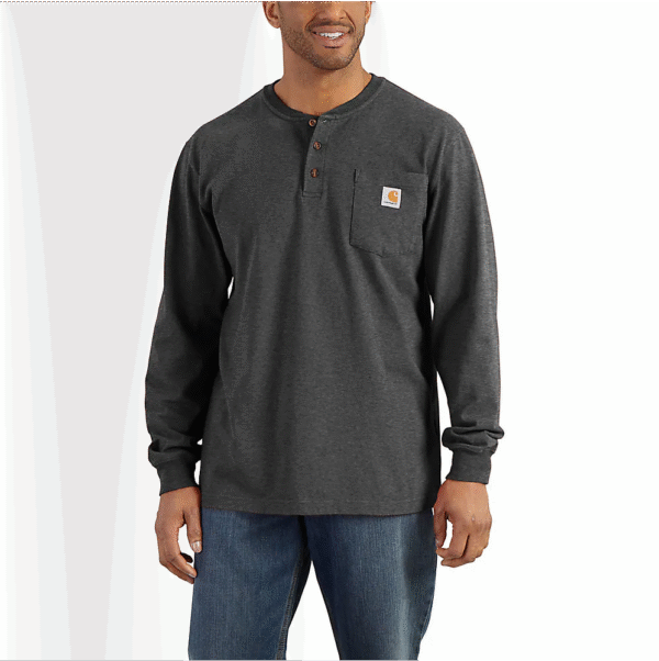 Loose Fit Heavyweight Long-Sleeve Pocket Henley T-Shirt
